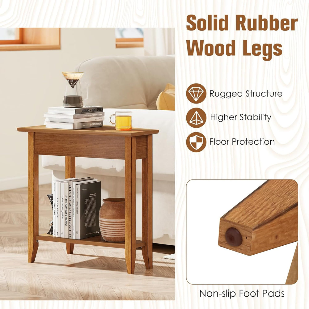 Giantex Wedge End Table, Triangle Side Table with Storage Shelf and Solid Woo...