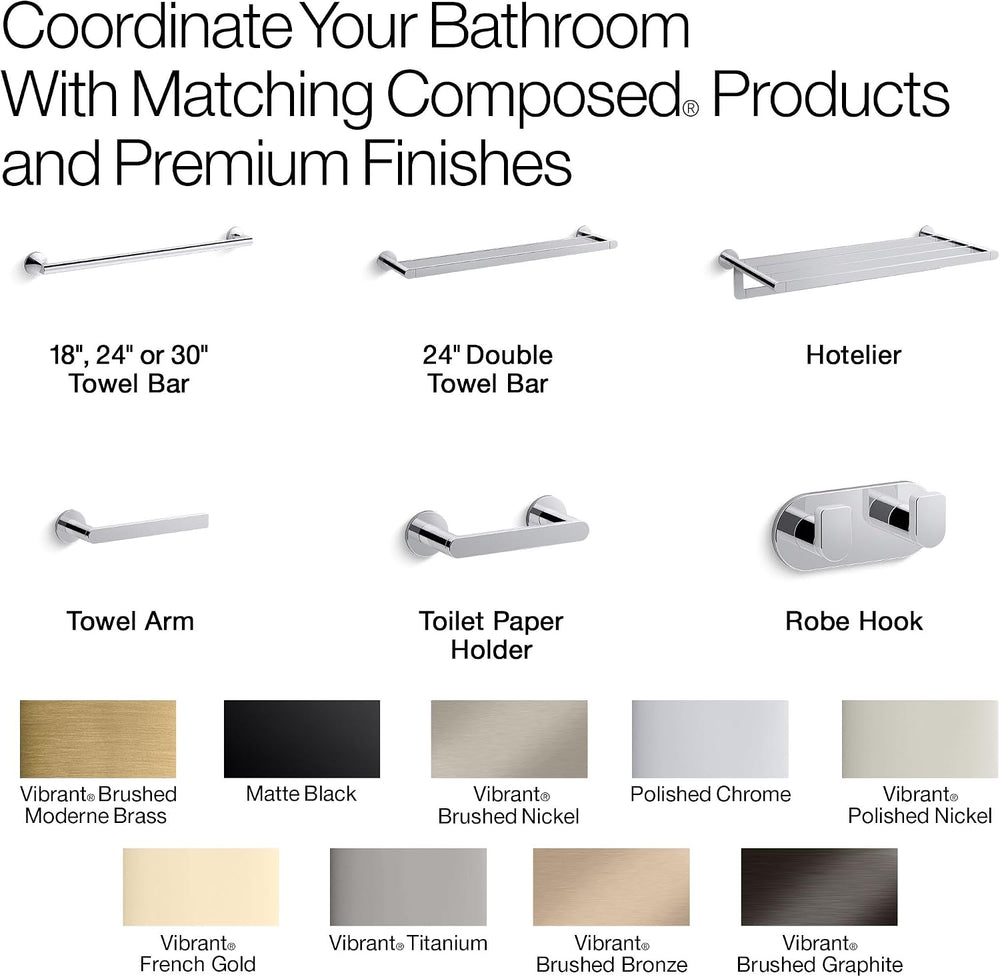 Kohler 73144-CP Composed® 24" Double Towel bar, Polished Chrome