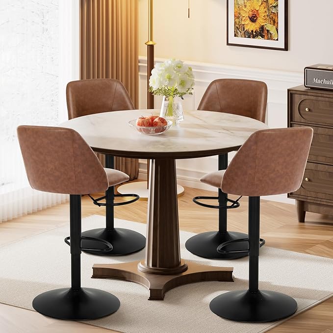 COLAMY Bar Stools Set of 2, Modern Swivel Bar Chairs, Adjustable PU Leather U...