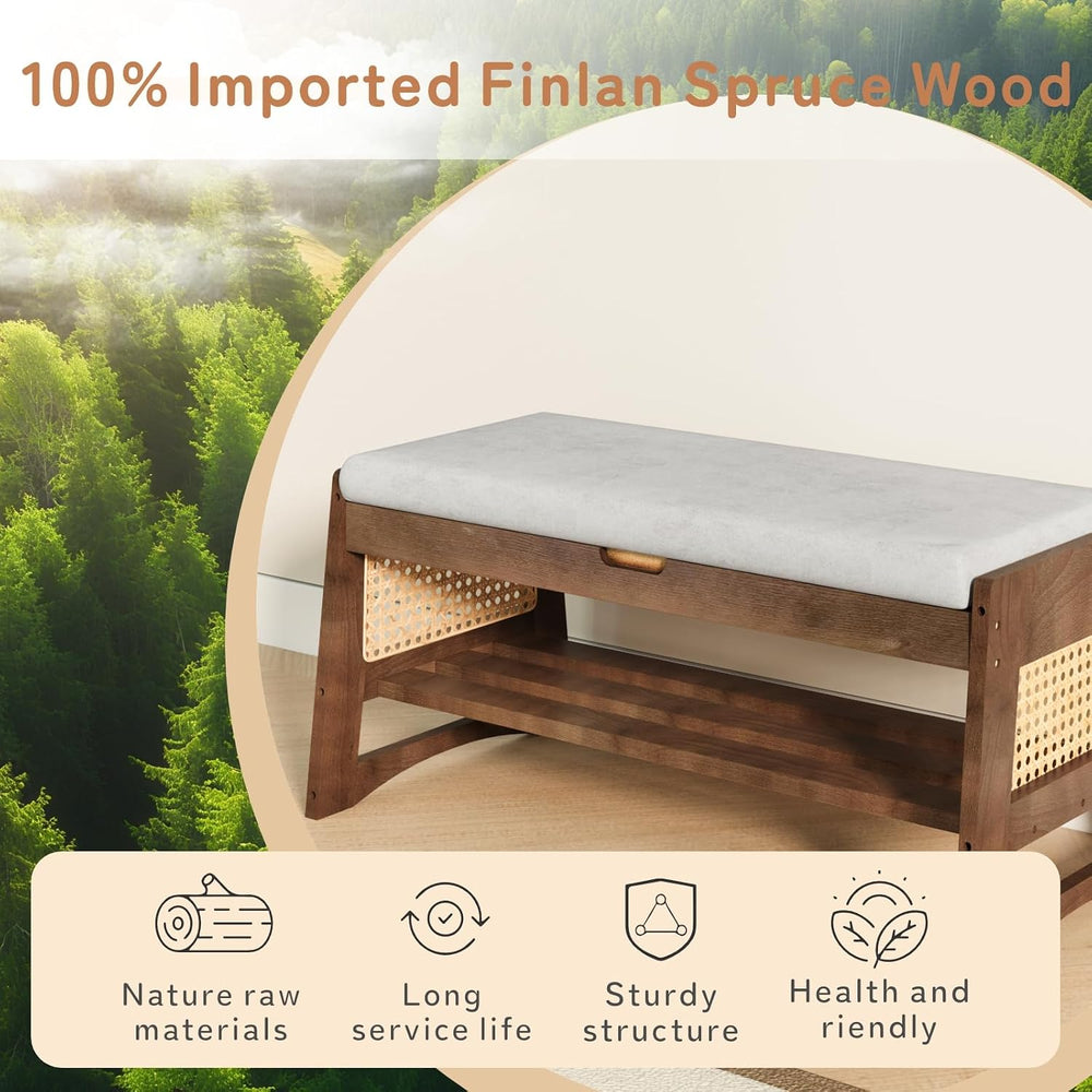 Shoe Rack Bench with Flip-Top Storage, 35.4" W x 15.7" H Solid Wood...