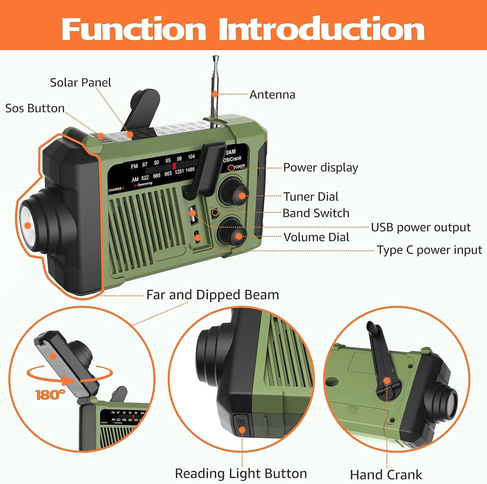 Weather Radios Portable AM FM for Work, Emergency Outdoor Radio Solar/Hand Cr...
