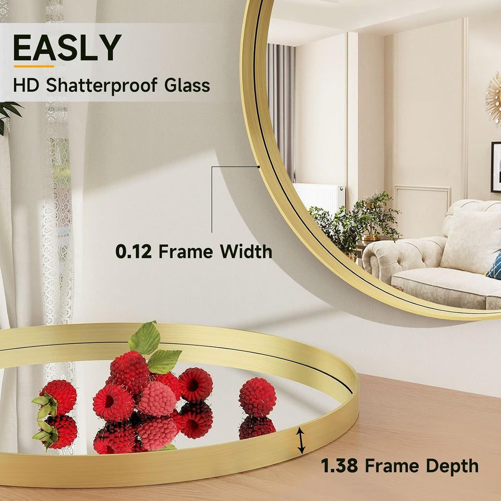 24 Inch Round Bathroom Mirror - Wall Mounted Circle Mirror with Metal Frame, ...