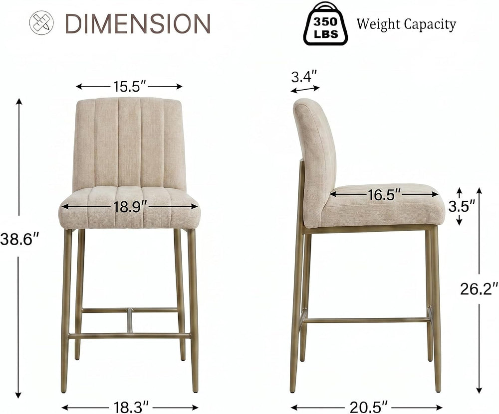GrandNoor Comfortable Bar Stools Set of 2, 26” Thick Upholstered Counter Heig...