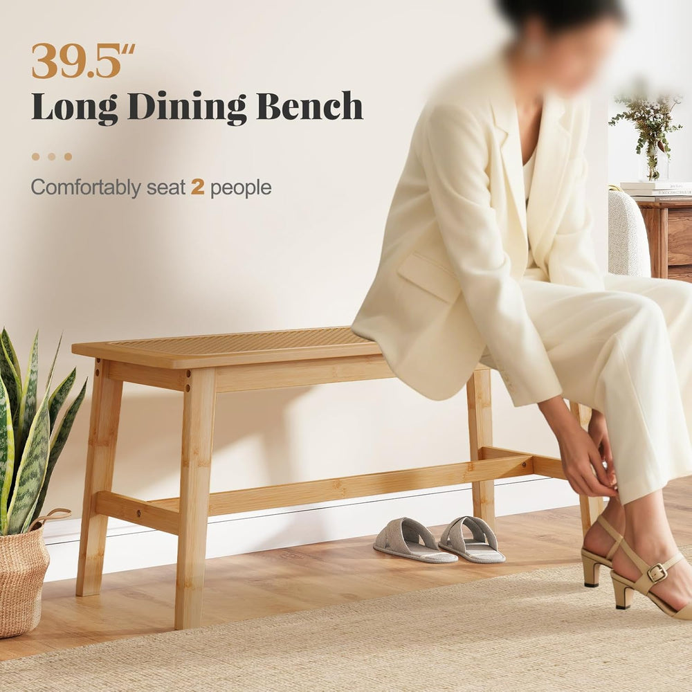 Giantex 39.5" Bamboo Dining Bench with Handwoven Rattan Seat, 600lbs Cap...
