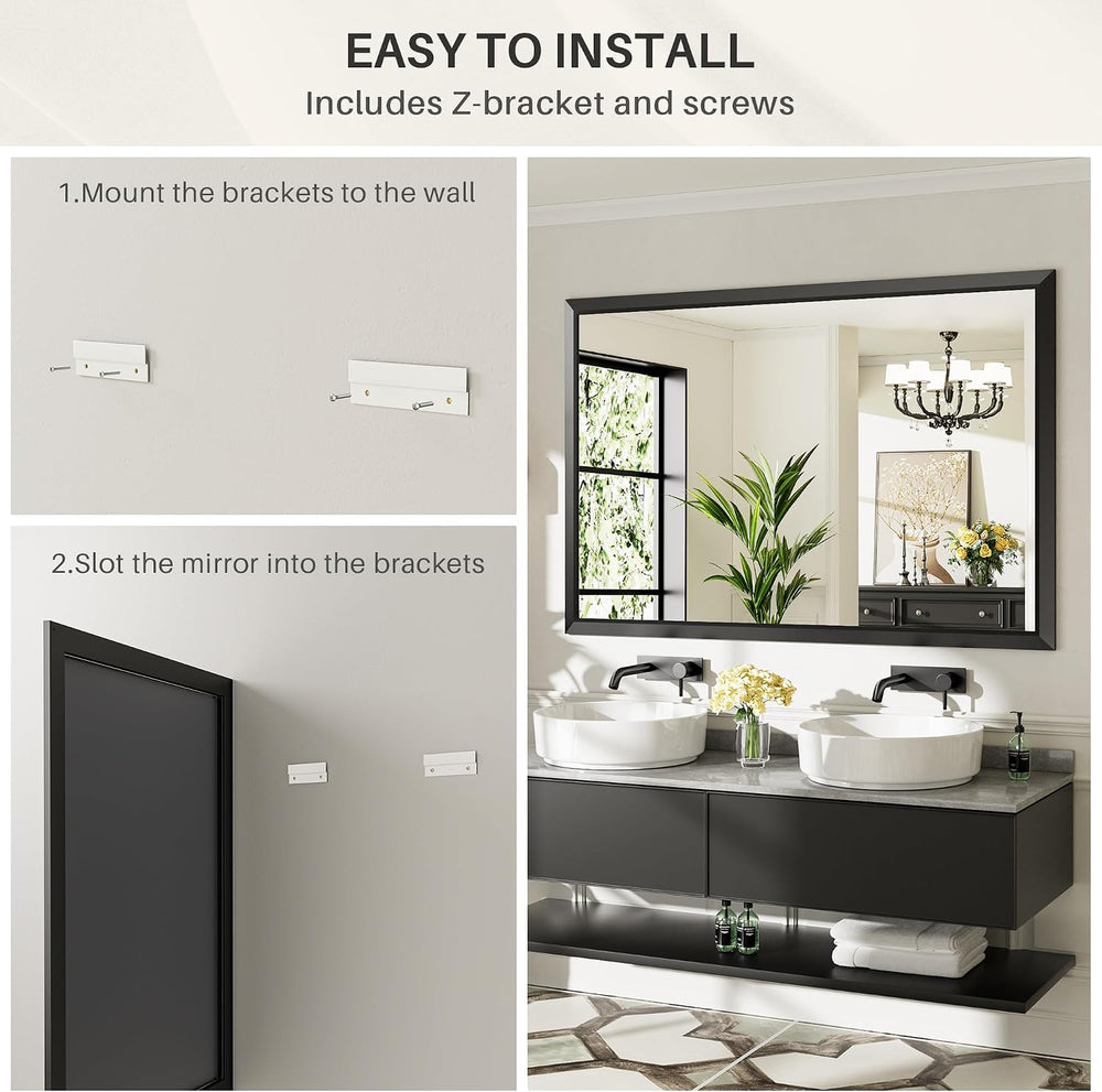 Briivue Black Metal Framed Bathroom Wall Mirror, 55x36 Inch