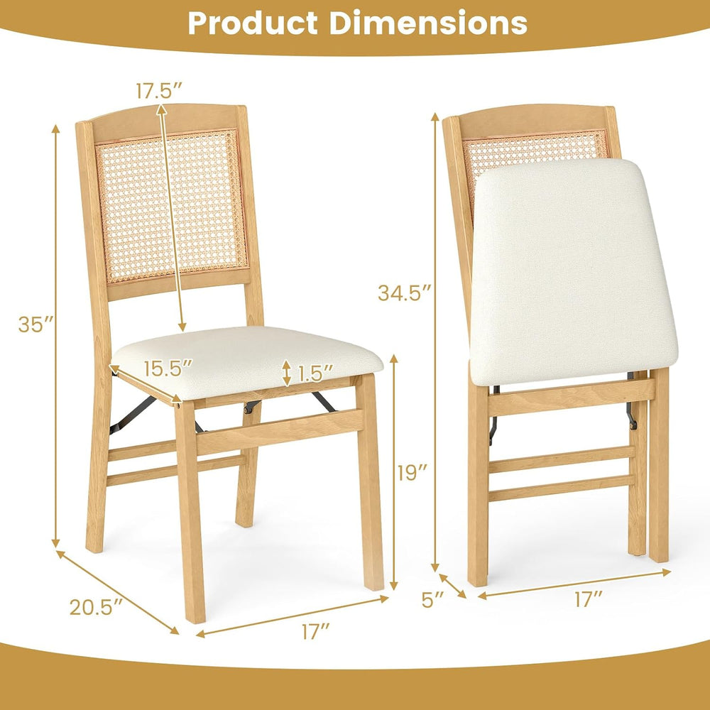 GIANTEX Folding Dining Chairs Set of 4, Rubber Wood Kitchen Chair w/Linen Pad...