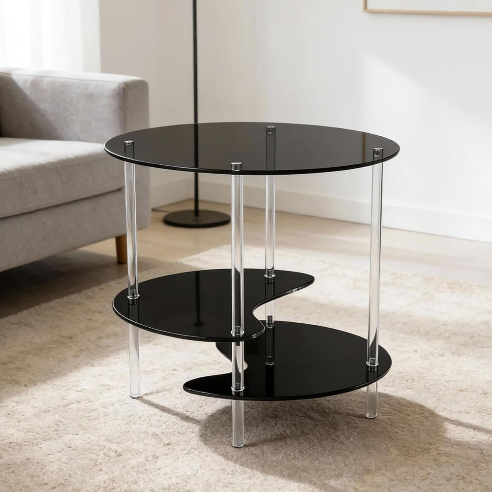 Acrylic Side Table 3 Tier Small End Table Furniture with 3 Storage Shelves Ni...
