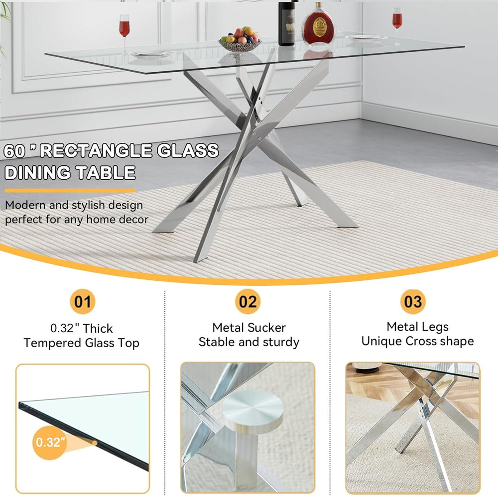 7 Piece Glass Dining Table Set, Glass Kitchen Dining Room Table Set for 6, 61...