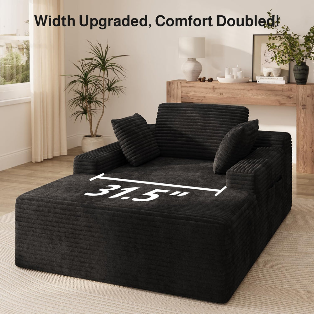 Ahomly 67" Chair, Chaise Lounge Chair Indoor with 3 Pillows, Black | No-...