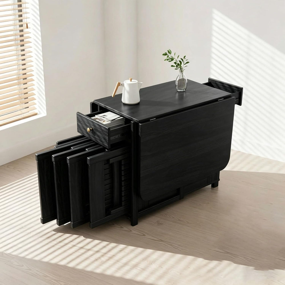 Extendable Drop Leaf Folding Dining Table with 4 Chairs, No Assembly Required...