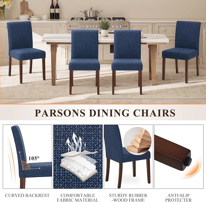 Upholstered Dining Chairs Set of 4, Modern Fabric Dining Room Chair, Wooden D...