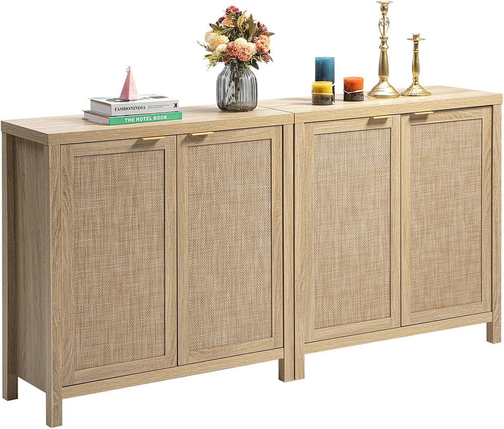 SICOTAS Rattan Sideboard Buffet Cabinet with Large Storage : Boho Credenza Co...