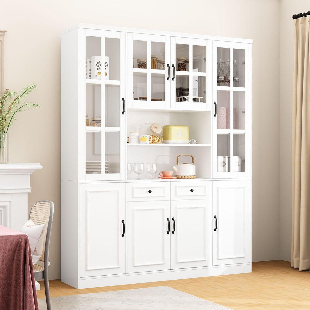 MOUMON Large Kitchen Hutch Storage Cabinet with Adjustable Shelves & Glas...