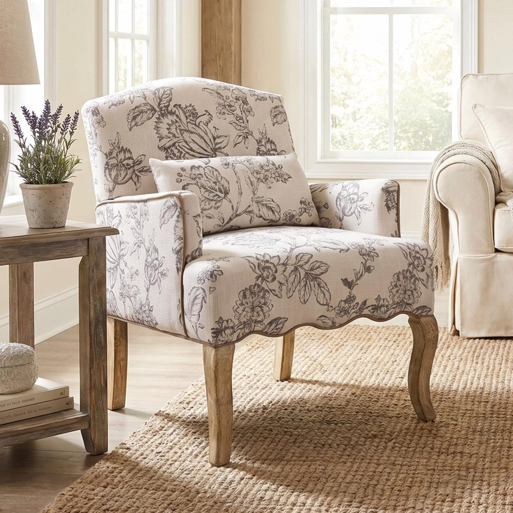 Shunzhi Floral Accent Chairs Farmhouse Upholstered Armchair Linen Reading Cha...