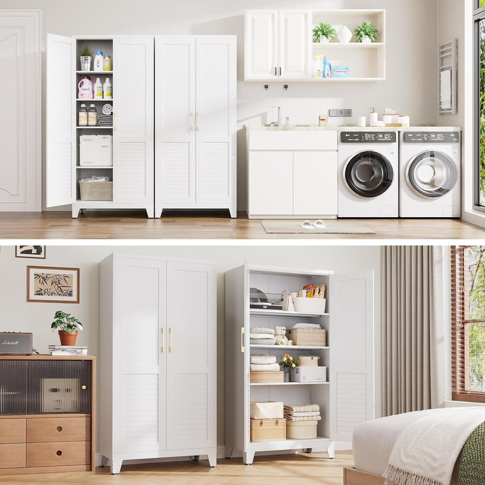 Kitchen Pantry Cabinet, 47.2" H Tall Storage Cabinet with Doors, White F...