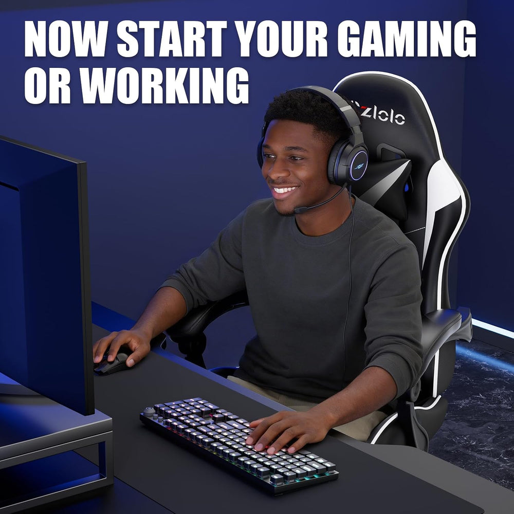 Czlolo Gaming Chair with Footrest Racing Style Lumbar Support Massager Video ...