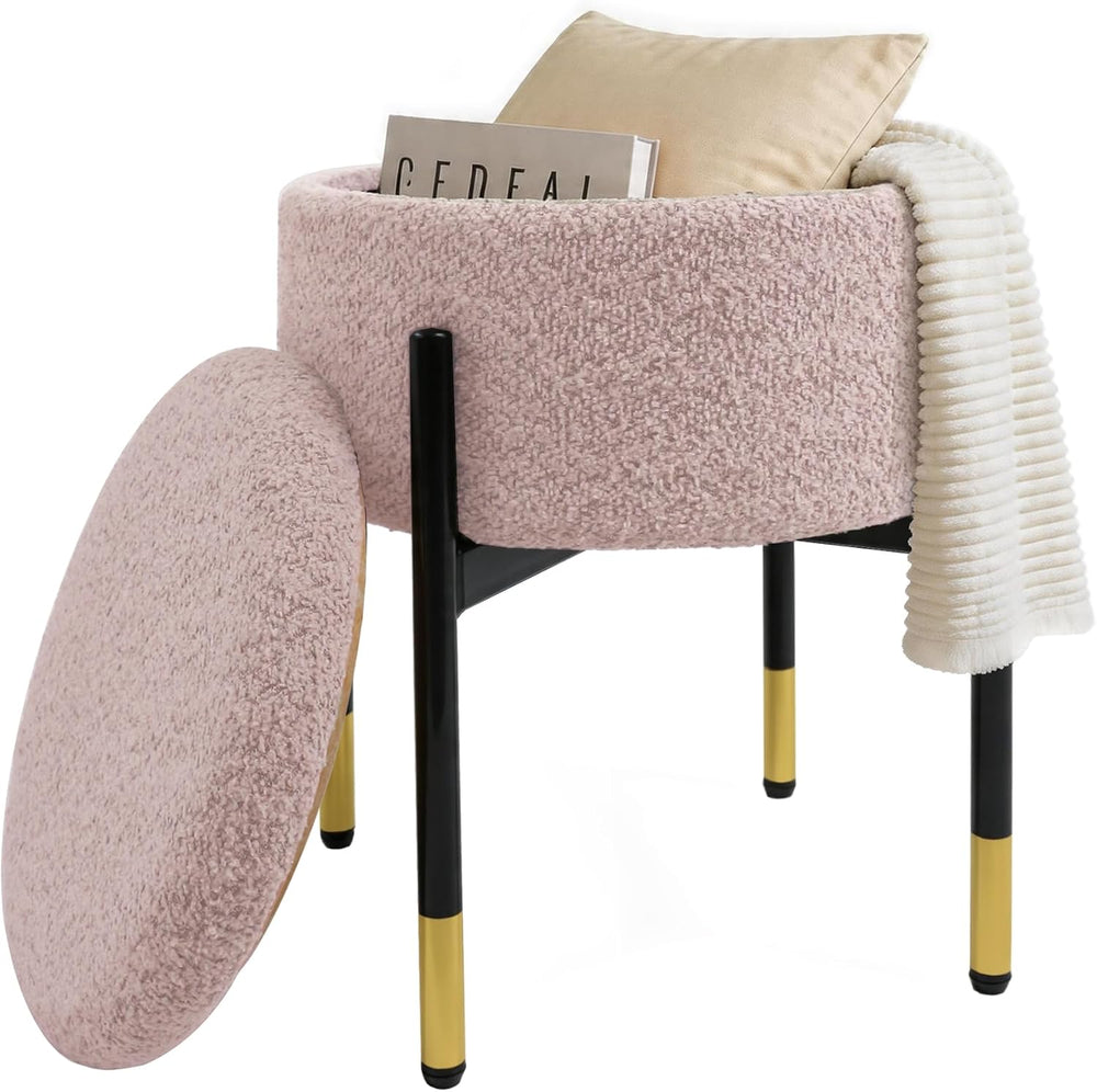 Round Ottoman with Storage, Soft Velvet Vanity Stool, Ottoman Coffee Table wi...
