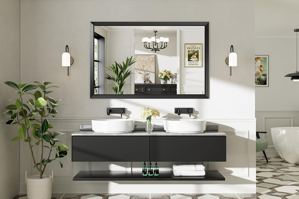 Briivue Black Metal Framed Bathroom Wall Mirror, 55x36 Inch
