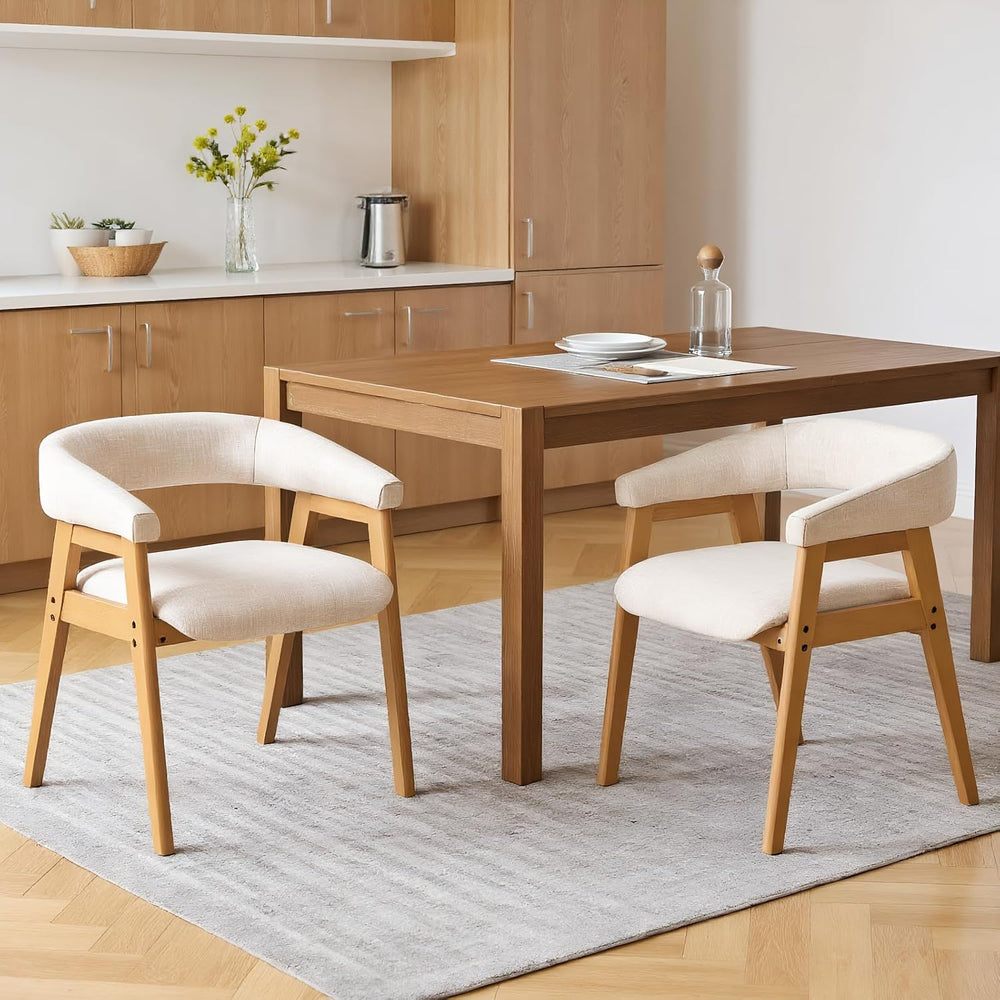 RIVOVA Modern Round Dining Chairs with Open Curved Back Set of 2, Linen Fabri...