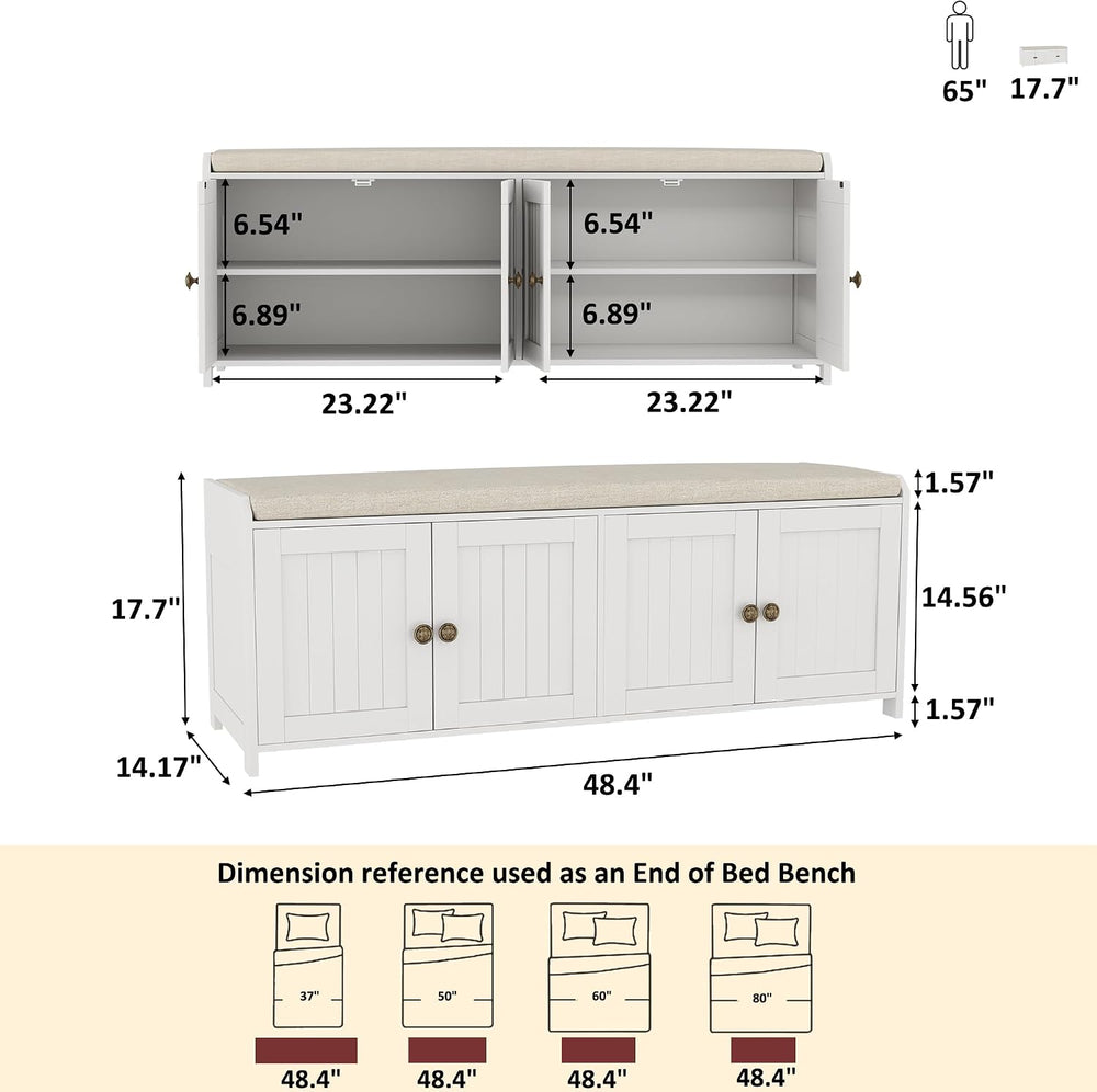 HOMEFORT 48.4" Shoe Storage Bench with Cushion, Entryway Bench with Padd...
