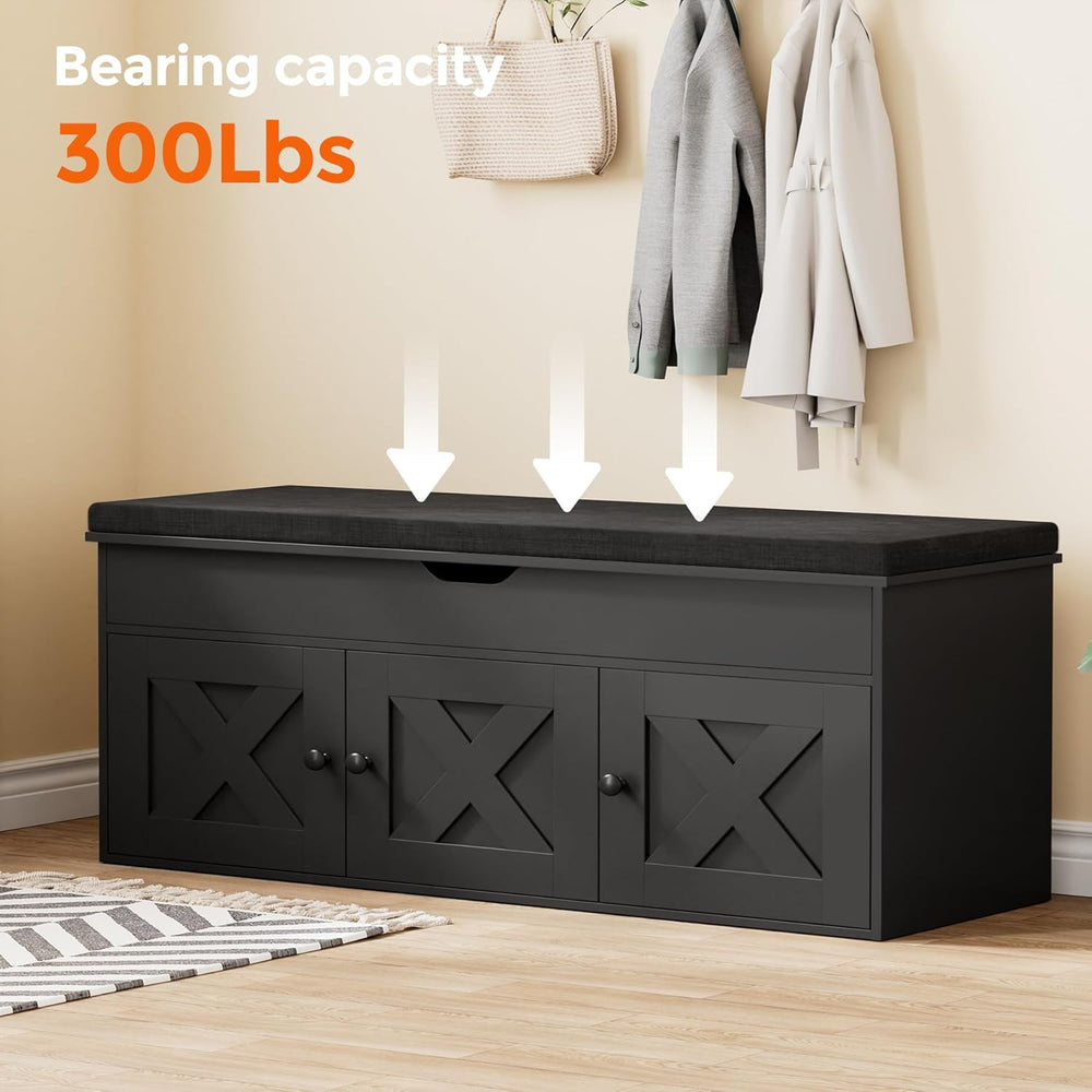 Homleke Shoe Storage Bench with Lift Top & 3 Barn Doors, Entryway Bench w...