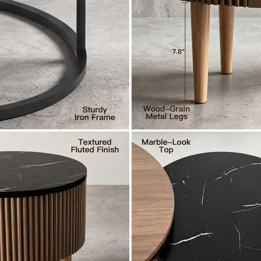 YESHOMY 23.6" Nesting Coffee Table Set of 2, Walnut Storage Coffee Table...