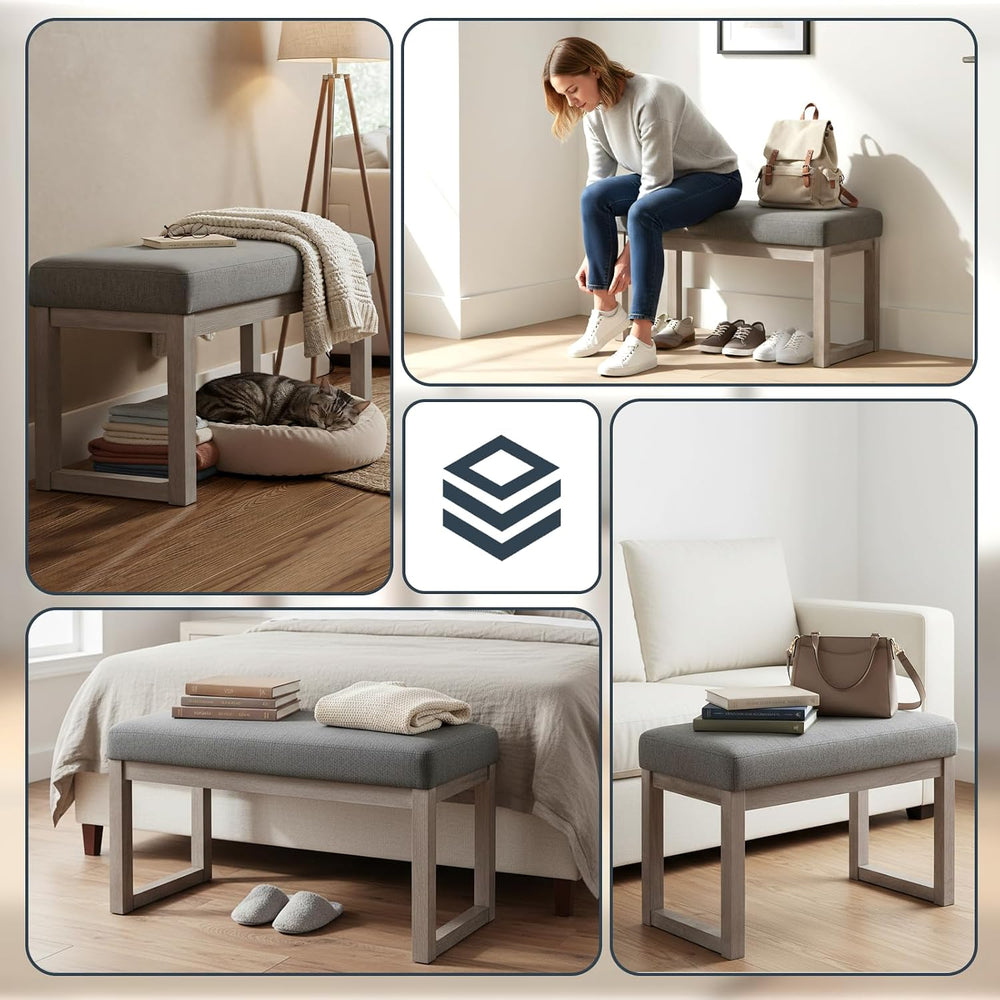 CangLong 27 Inch Wide Rectangle Ottoman Bench Grey Footstool, Linen Look Poly...