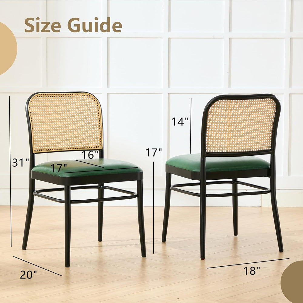 Rattan Dining Chairs Set of 4, Mid-Century Modern, Green | Cane Back Design, ...