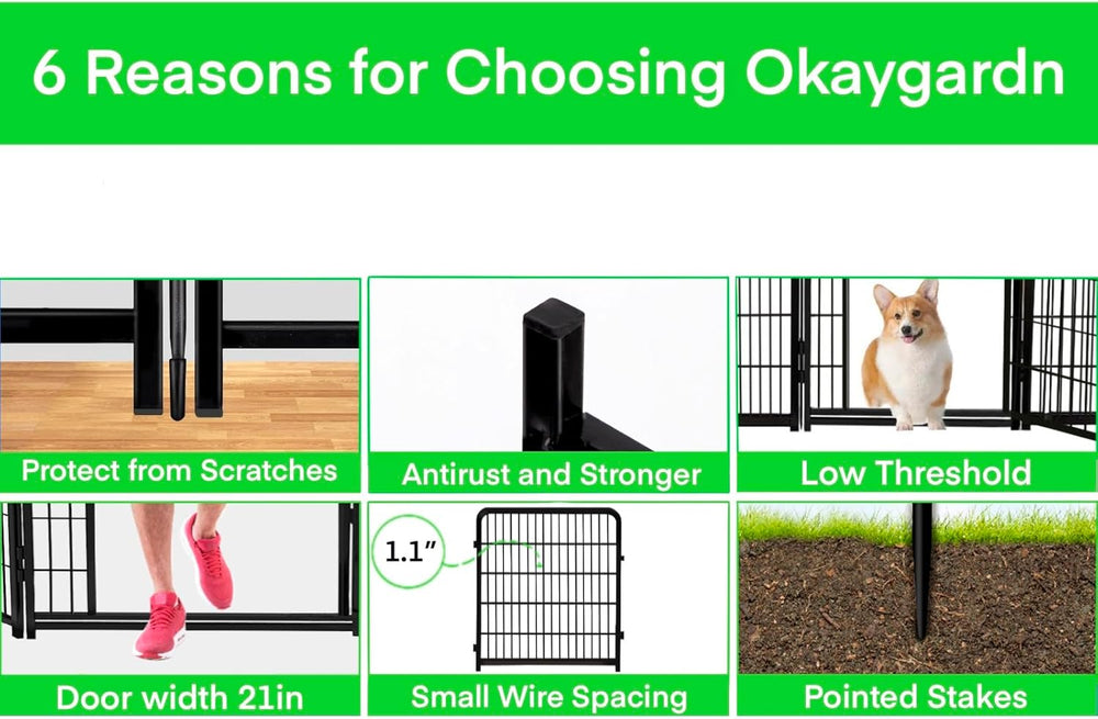 32 in(H) Dog Fence Outdoor For Yard, 21 in Wide Low Threshold Gate, 12 Panels...