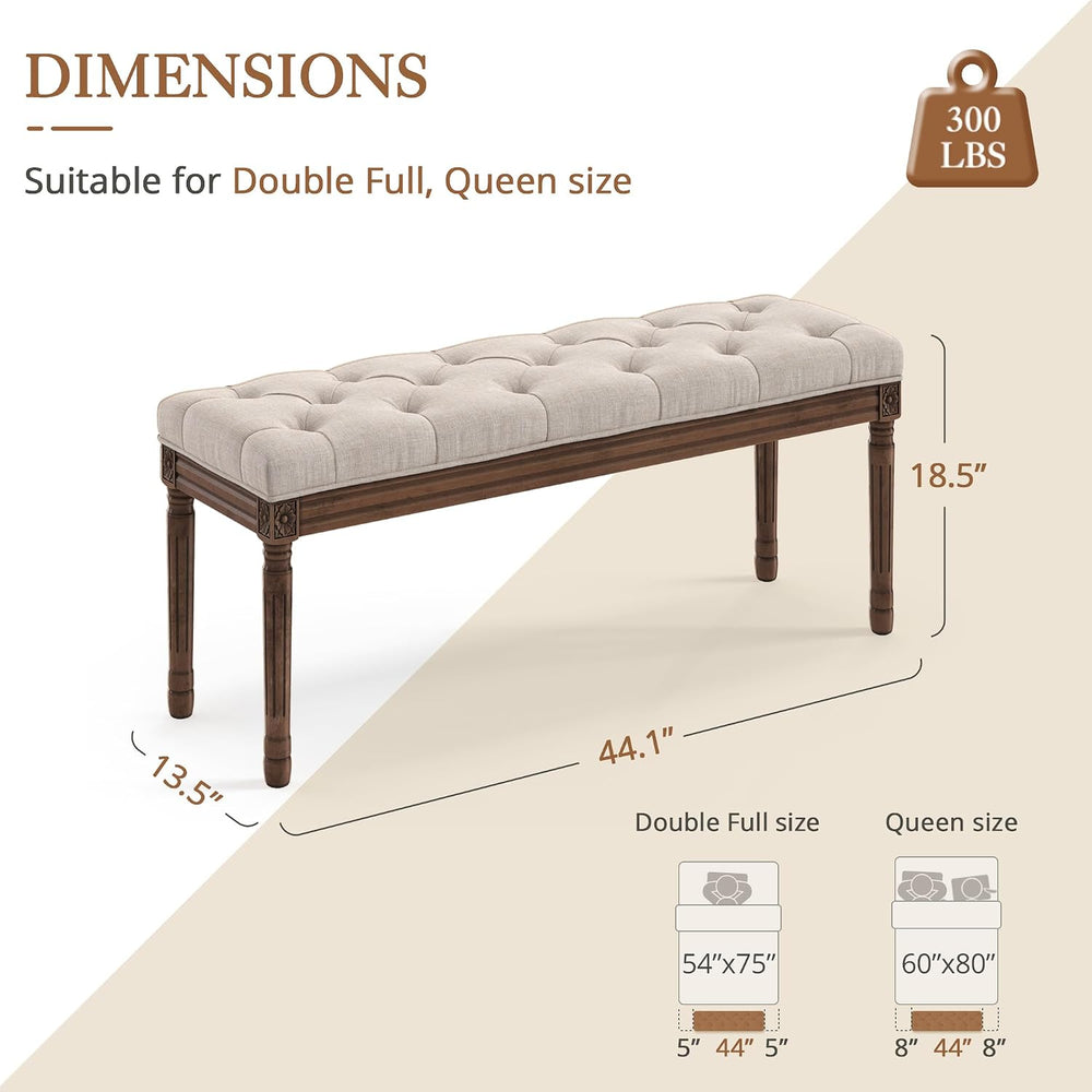 LUE BONA 44" Bedroom Bench, Fabric End of Bed Bench, Upholstered French ...