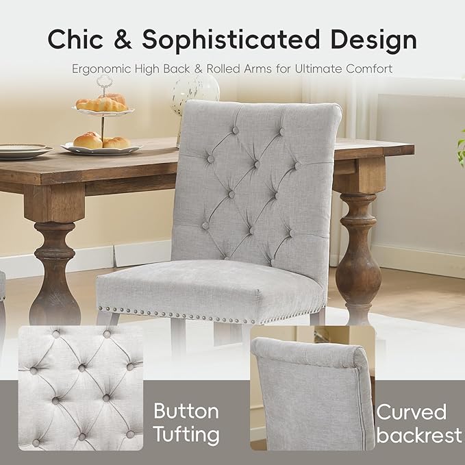 Upholstered Tufted Chenille Dining Side Chairs, Armless Nailhead Trim Chairs ...