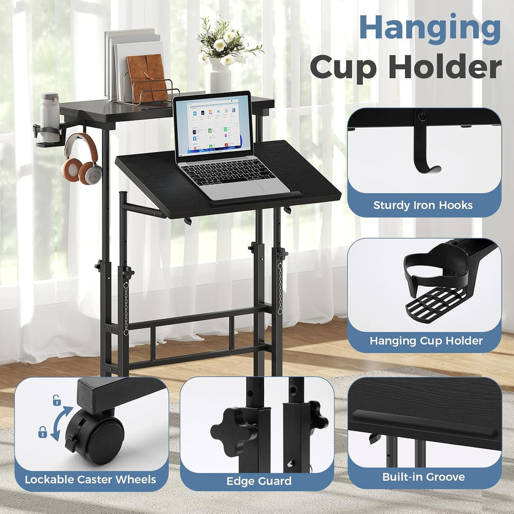 DUMOS Rolling Standing Desk, Walking Pad Desk, Split Top Computer Cart
