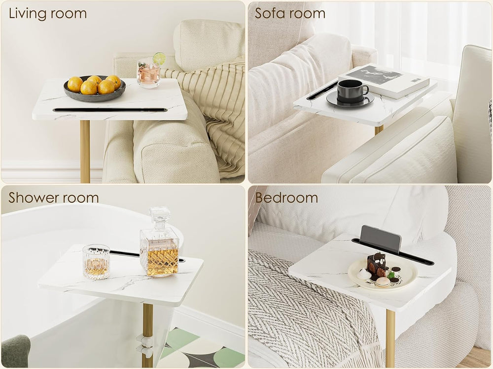 Masupu Sofa Arm Tray Table - 360° Swivel Height Adjustable End Table, Small S...