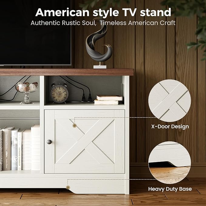 Casaottima TV Stand for 65 Inch TV, Farmhouse Entertainment Center with Power...