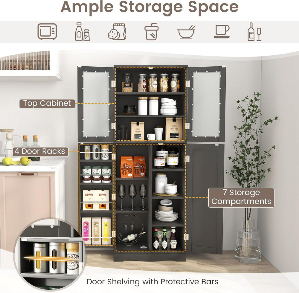 LOKO 63.5" Tall Kitchen Pantry Storage Cabinet, Freestanding Food Storag...