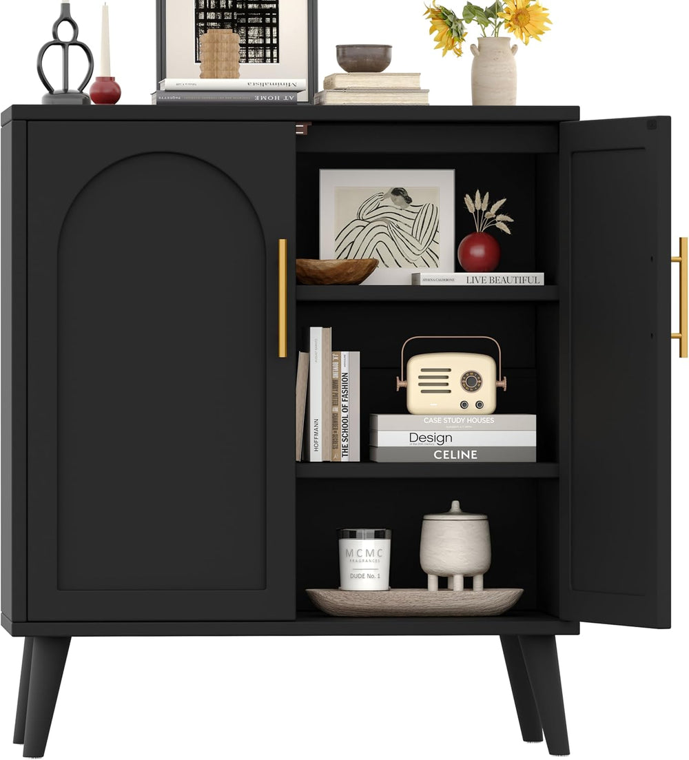 Keehusux 15.7" D Black Storage Cabinet with 2 Doors & Adjustable Shelf