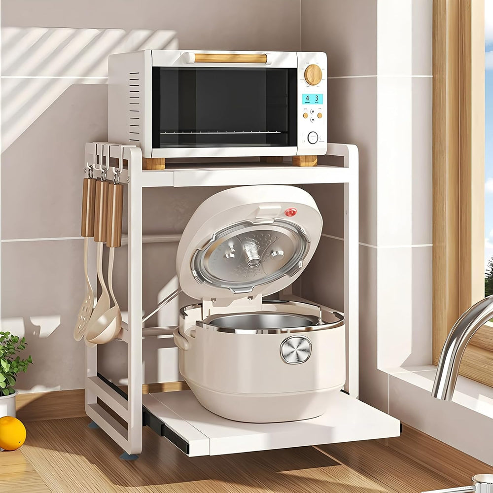 2-Tier Microwave Rack - Height Adjustable & Extendable Kitchen Shelf with...