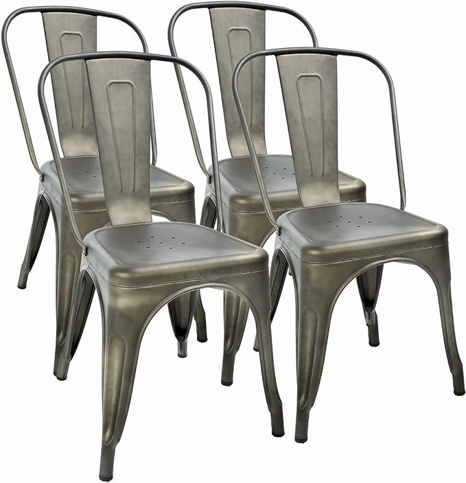 FDW | Set of 4 Metal Dining Chairs | Bronze | Stackable Tolix Side Chairs wit...
