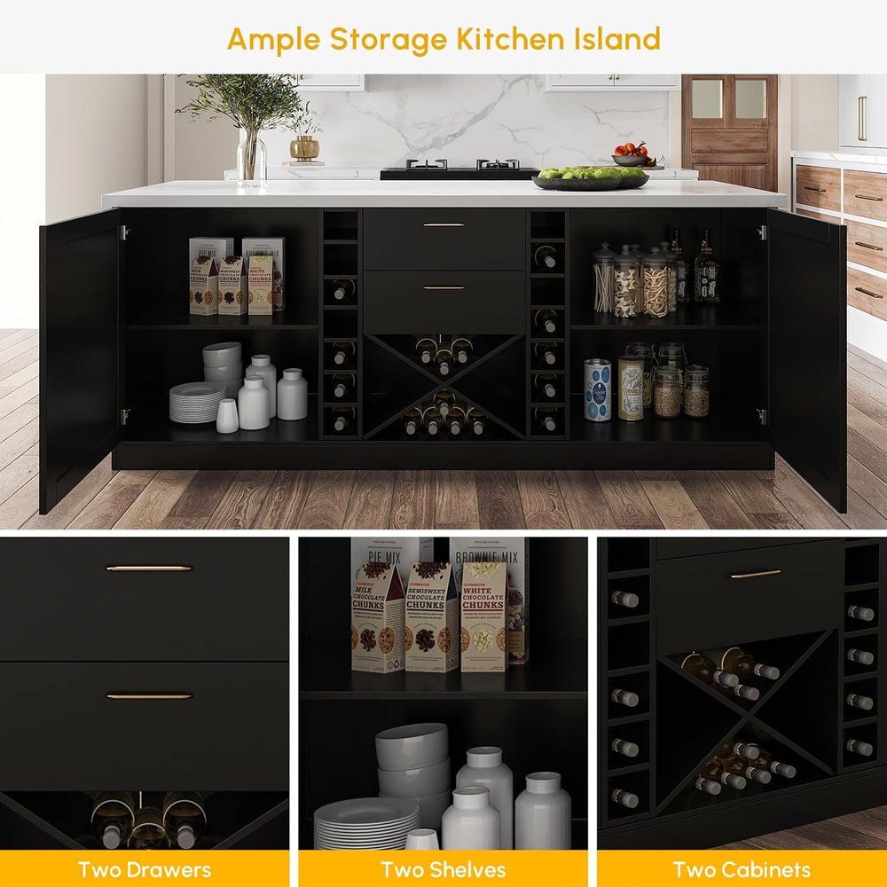homary 72" Modern Kitchen Island with Storage & Wine Rack, Natural &...