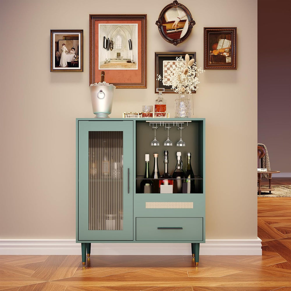 Modern Wine Bar Cabinet with Tempered Glass Door – Wine Rack, Drawers & A...