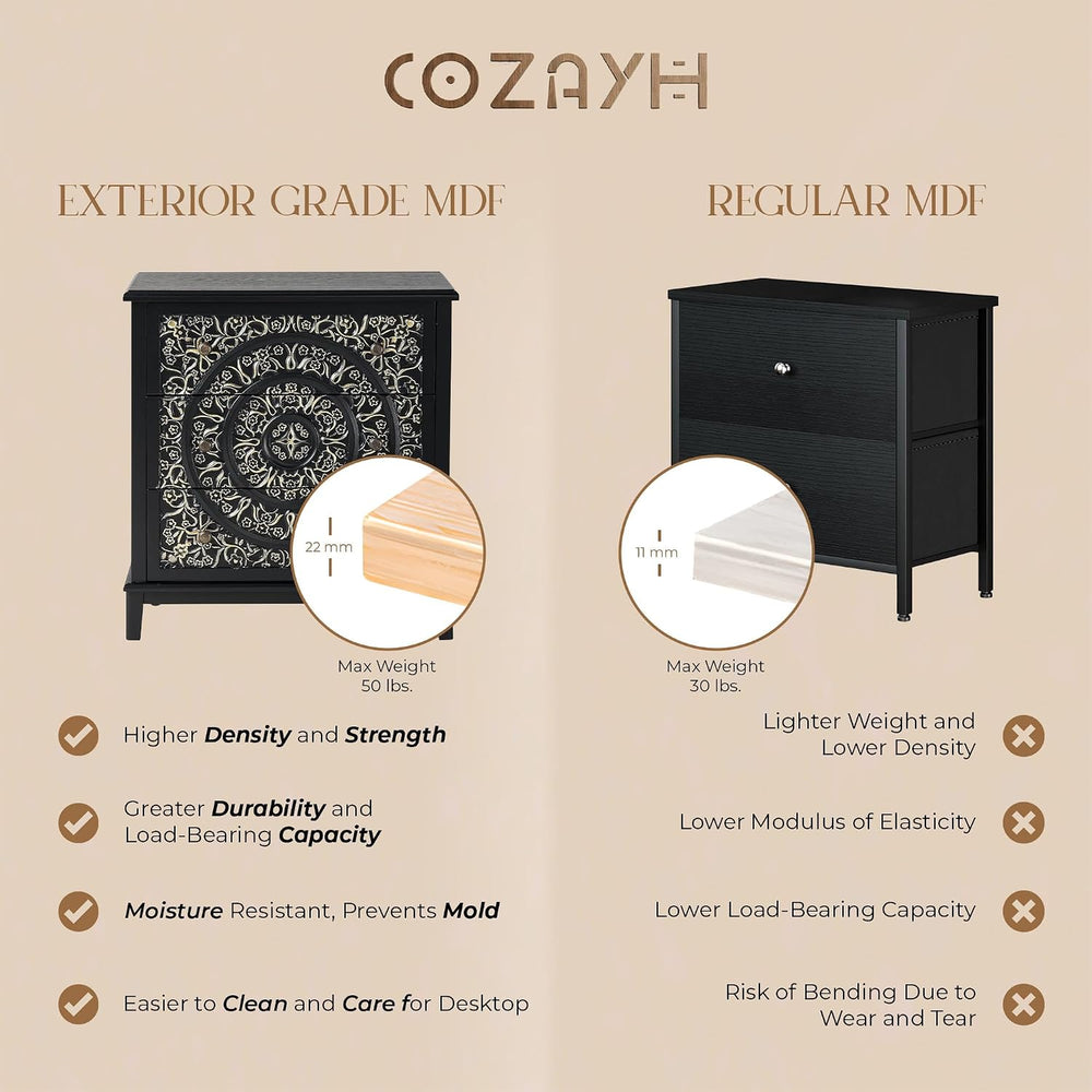 COZAYH 3-Drawer Fully-Assembled Flower Motif Dresser for French Country, Mode...