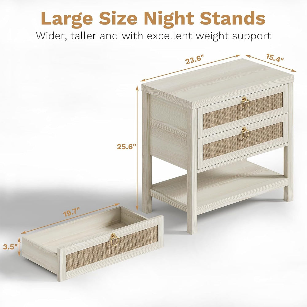 Eclatara Large Rattan Night Stand Set of 2 with 2 Drawers and Storage Shelf |...