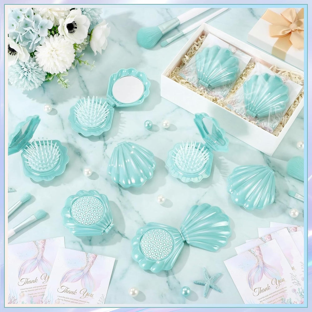 LemonRoad 24 Sets Mermaid Party Favor Seashell Hair Brush, Teal