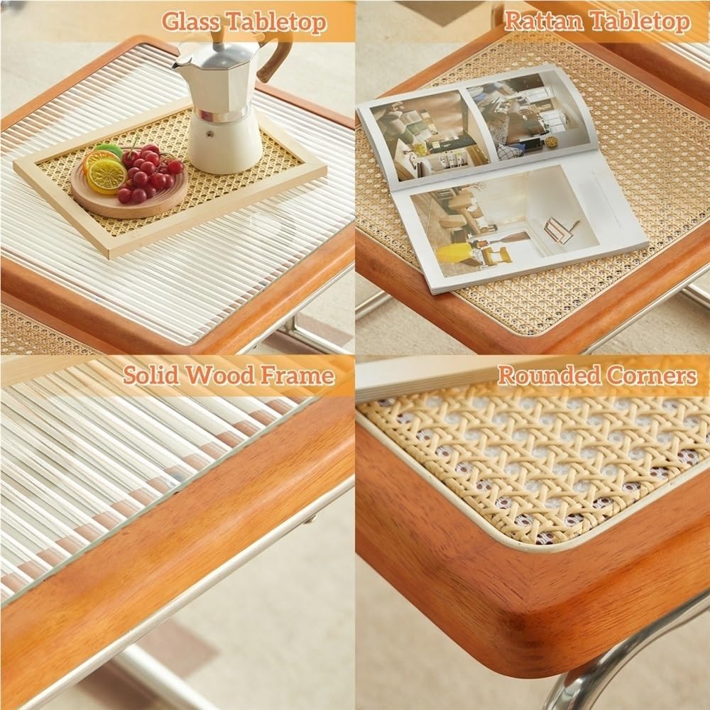 Square Nesting Coffee Table Set of 2, Modern Wooden Side Table, Stacking Smal...