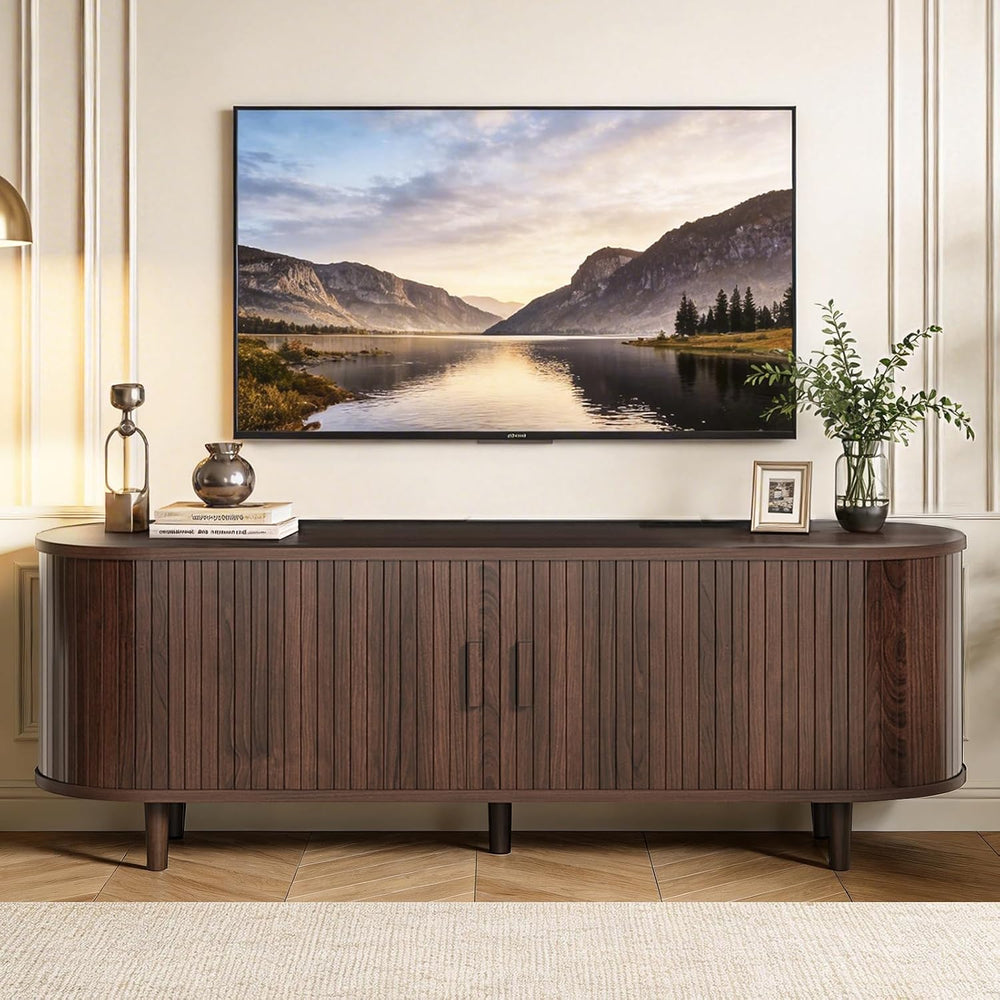 Living Room Table Set of 2, Fluted TV Stand and Coffee Table Set, Mid-Century...