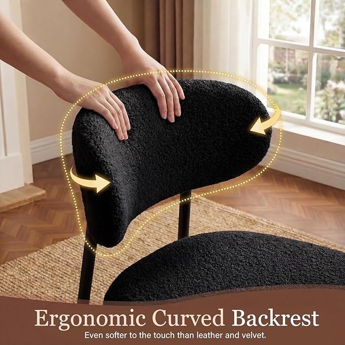 Dining Chairs, Black Boucle Dining Chairs, Kitchen Dining Room Chairs Curved ...