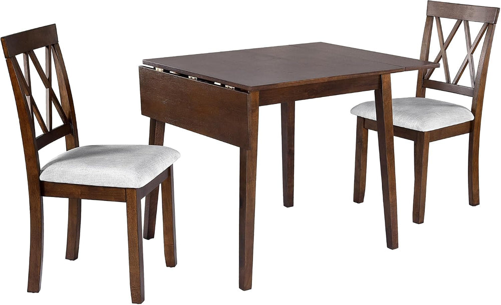 LUMISOL 3 Piece Drop Leaf Dining Table Set with 2 Chairs, Solid Wood Extensib...
