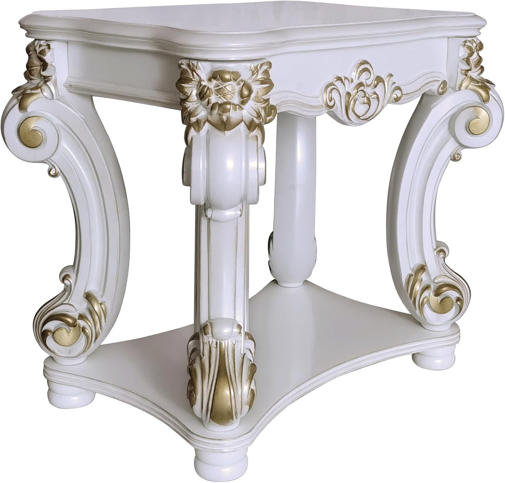 Antique Pearl End Table with Bottom Shelf