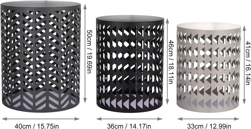 Outdoor Side Table Set of 3 Round Metal Nesting Tables, Patio End Table Black...