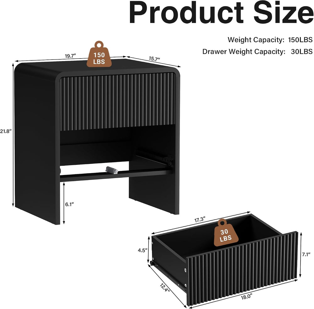 Furniway Set of 2 Modern Curved Nightstand with 2 Drawers, Push-to-Open Woode...